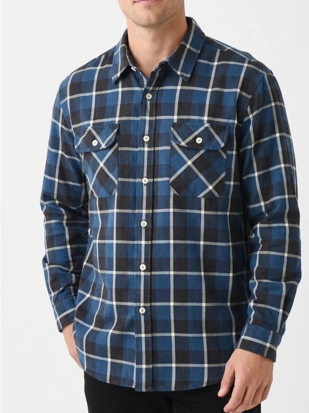 Pendleton Mason Flannel Shirt XL Blue Plaid Unbrushed Cotton Minimalist Casual